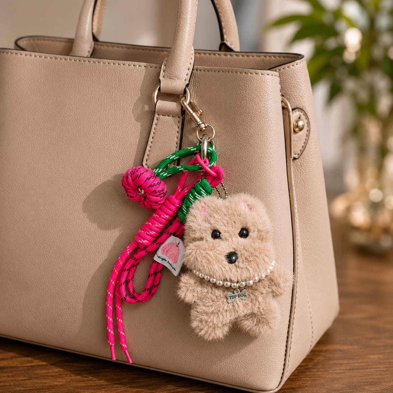Fluffy Top Dog Bag Charm