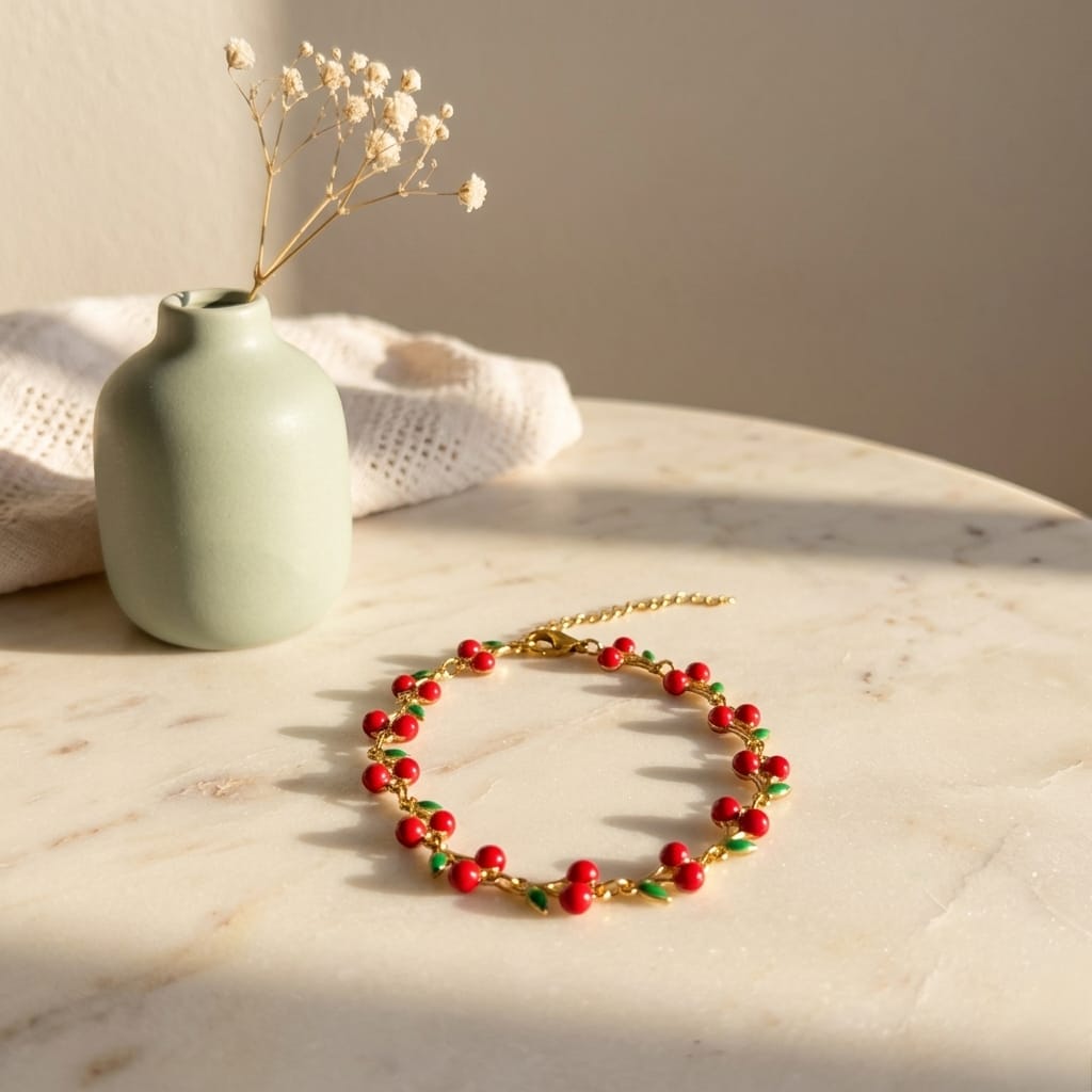 Cherry Vine Stainless Steel Anklet