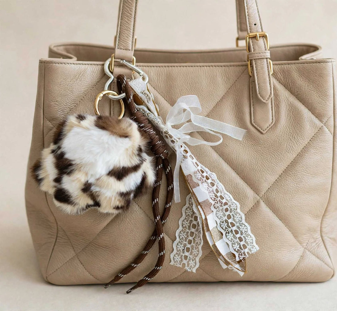 Paw Print Fluffy Bag Charm – Cow Print Faux Fur Paw | Cute Dog Paw Purse Charm