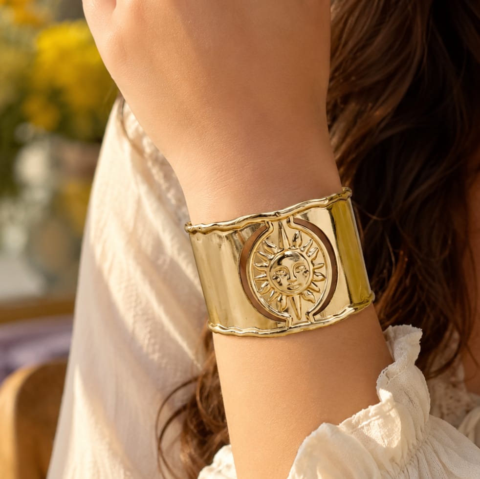 Wide Stainless Steel Sun Bracelet