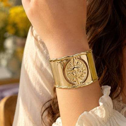Wide Stainless Steel Sun Bracelet