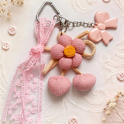 Pink Fabric Flower Charm with Bow &amp; Ribbon