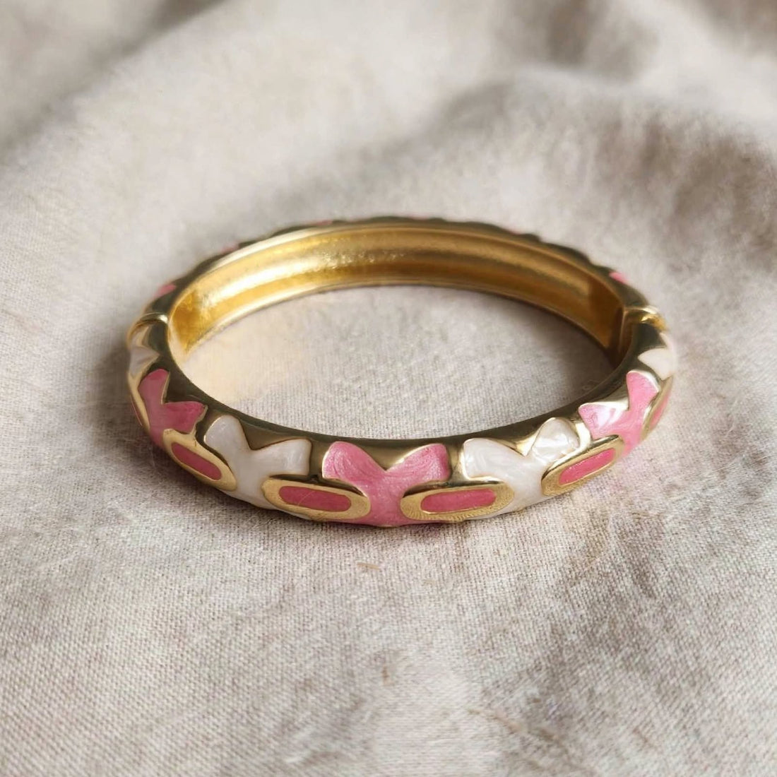 Pink &amp; White Enamel Bangle