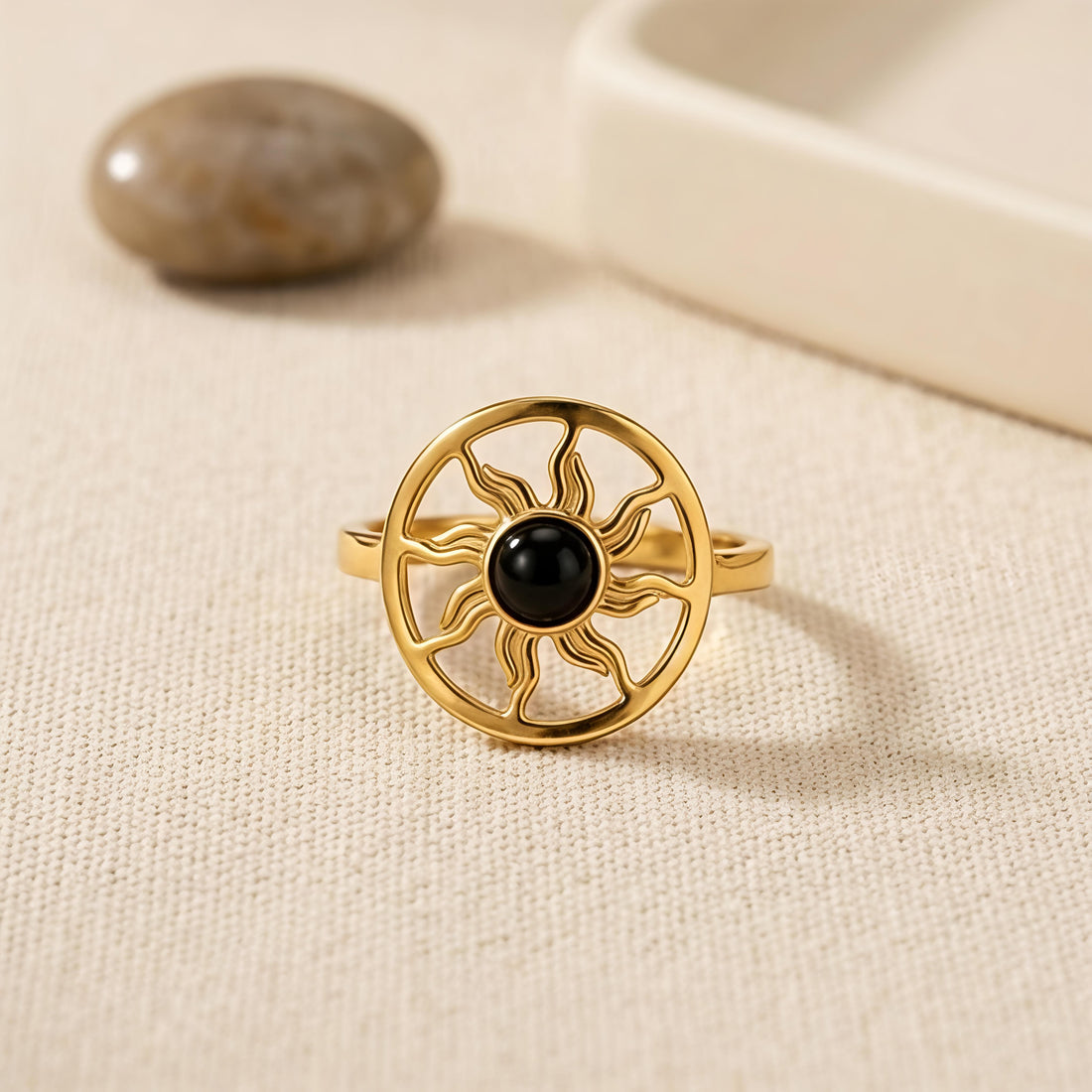Sun Ring with Black Stone