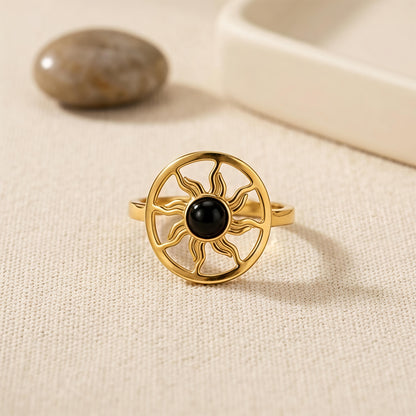 Sun Ring with Black Stone