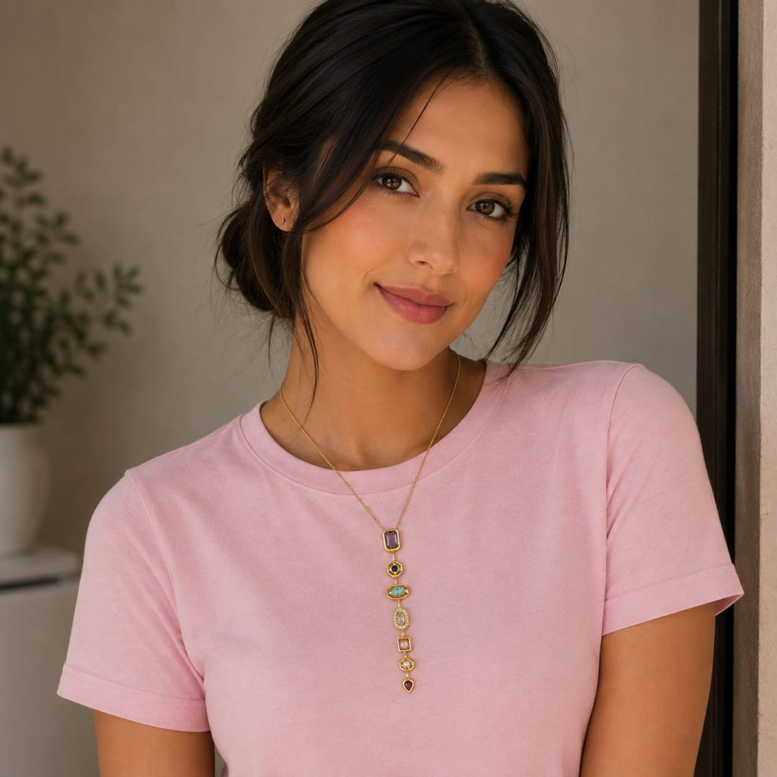Prismatic Cascade Lariat Necklace