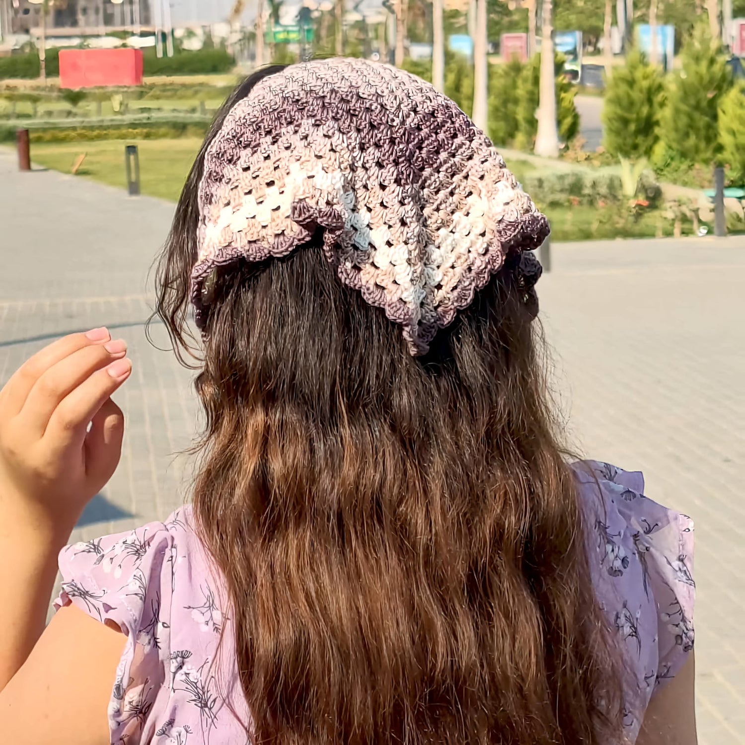Mocha Cream Crochet Bandana Head Scarf