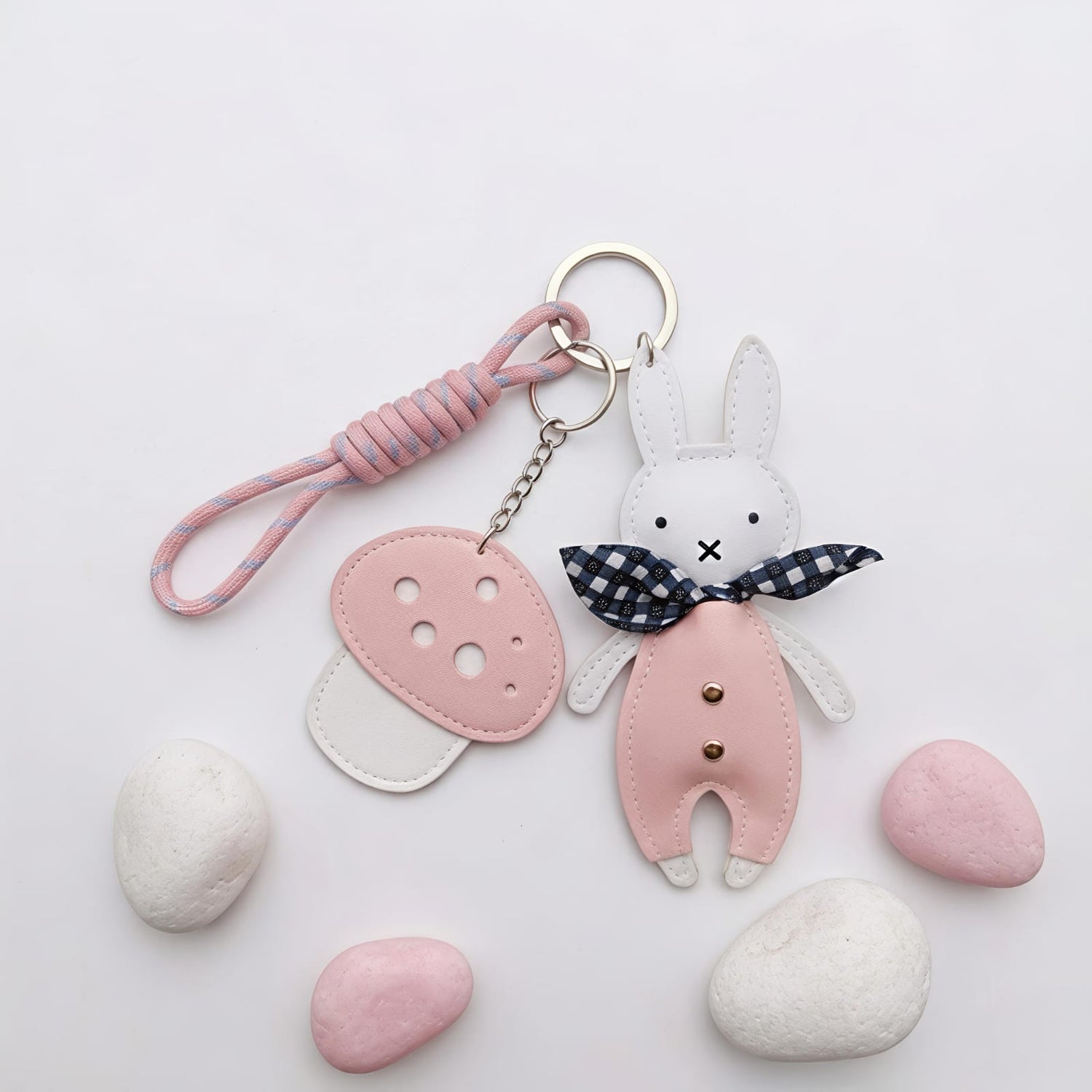 Pink Bunny &amp; Mushroom Bag Charm
