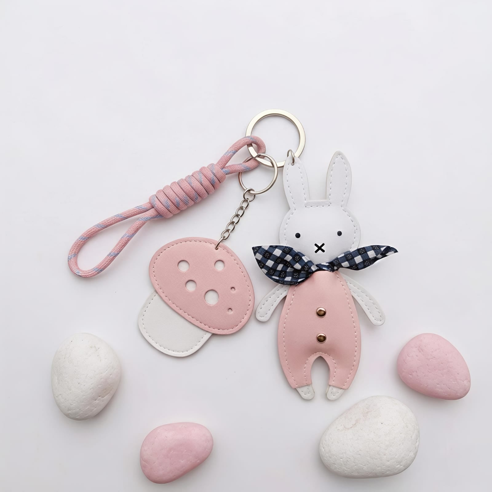 Pink Bunny &amp; Mushroom Bag Charm