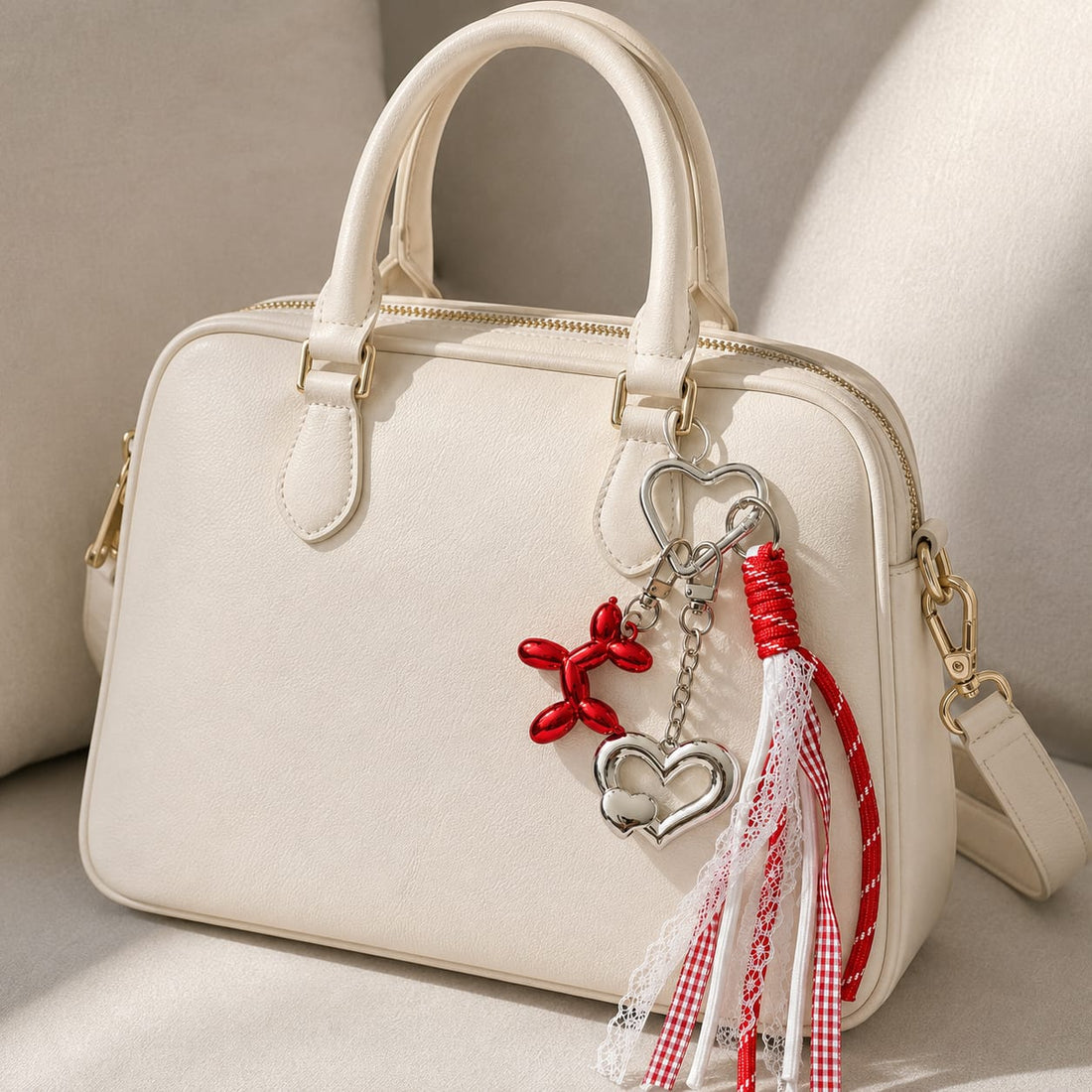 Ruby Balloon Heart Tassel Bag Charm