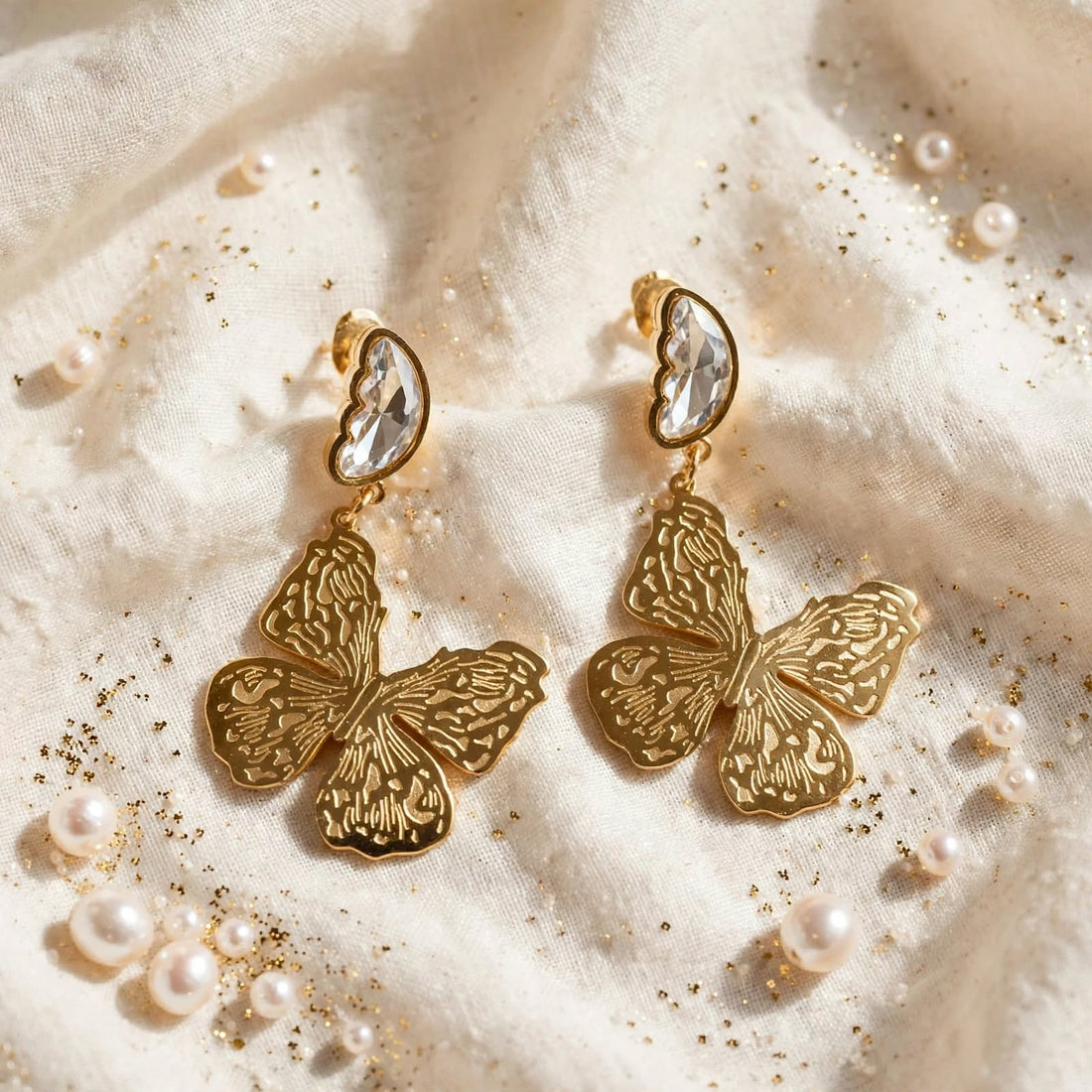 Gold Butterfly Drop Earrings