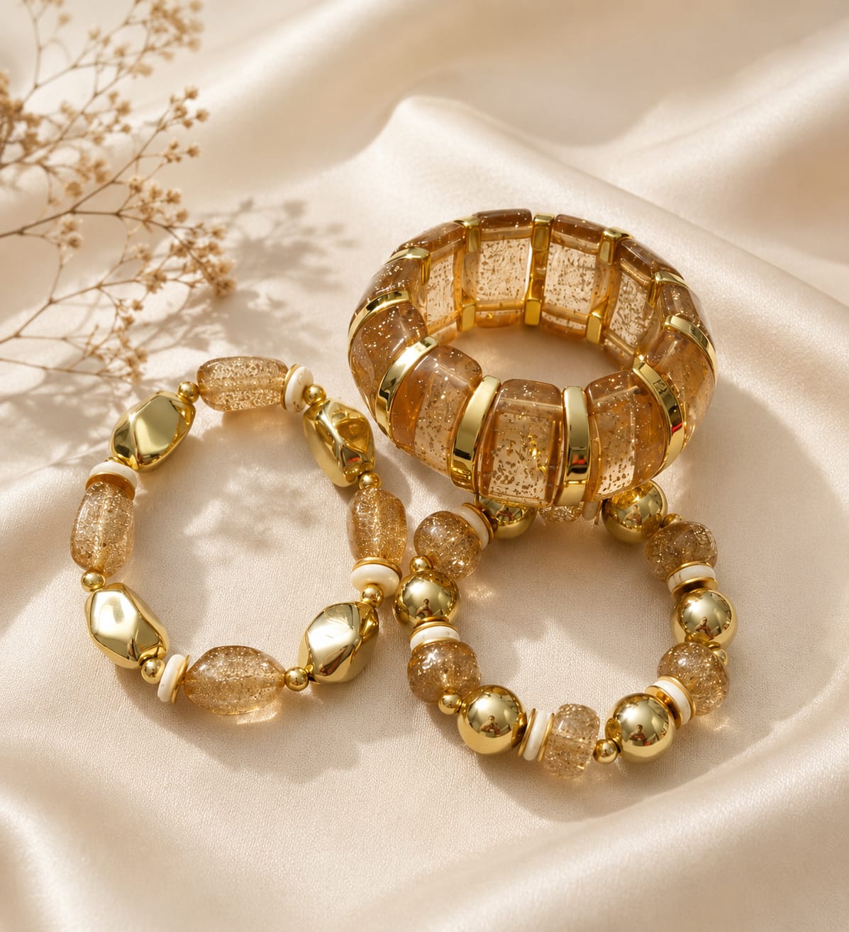 Golden Hour Glitter Bracelet Stack - 3 Piece Set
