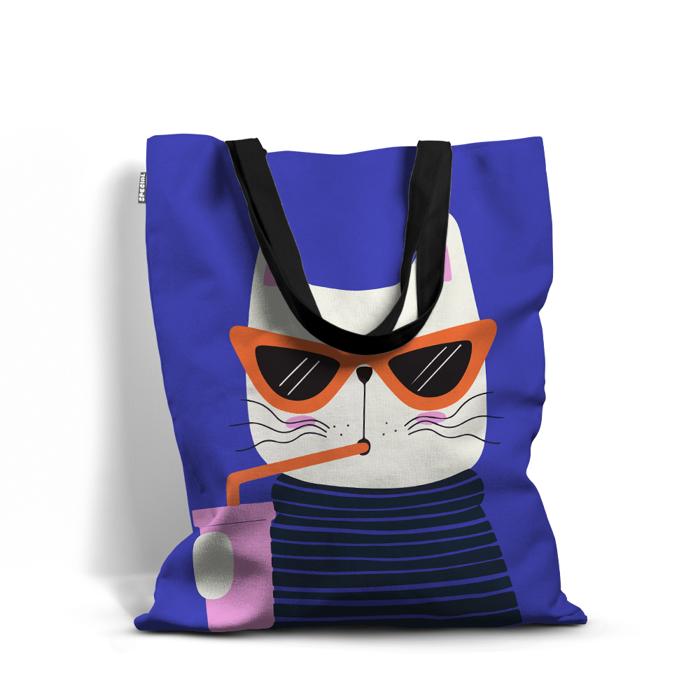 Cat Drinking Juice Waterproof Tote Bag