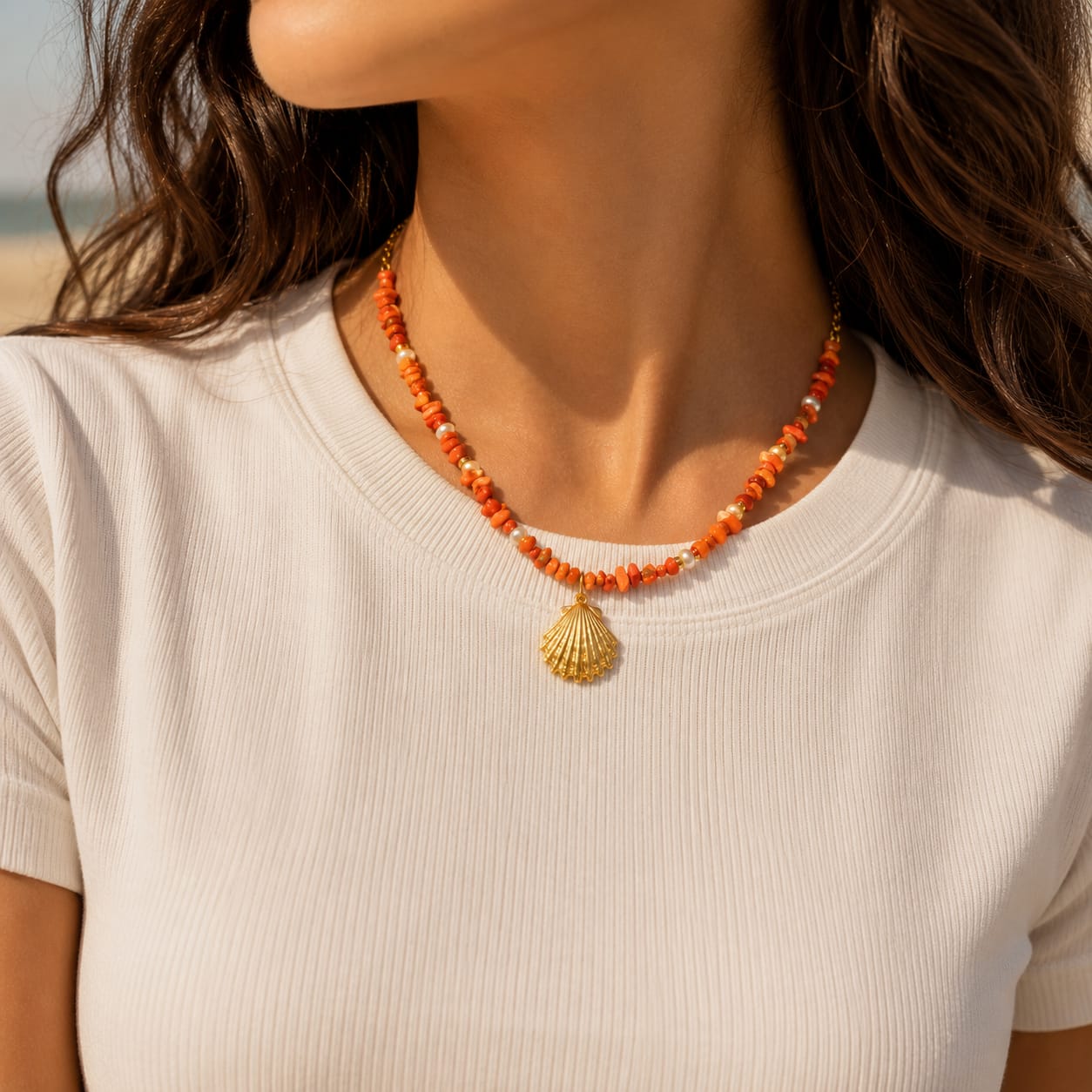 Sunset Coral Shell Necklace