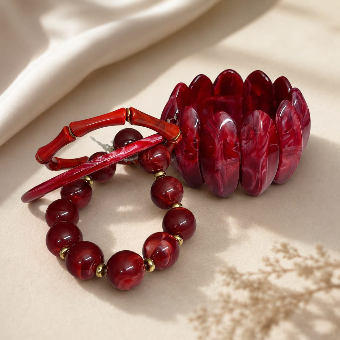 Rossa Bold Stack – 5Pcs Cherry Red Statement Bangles Set