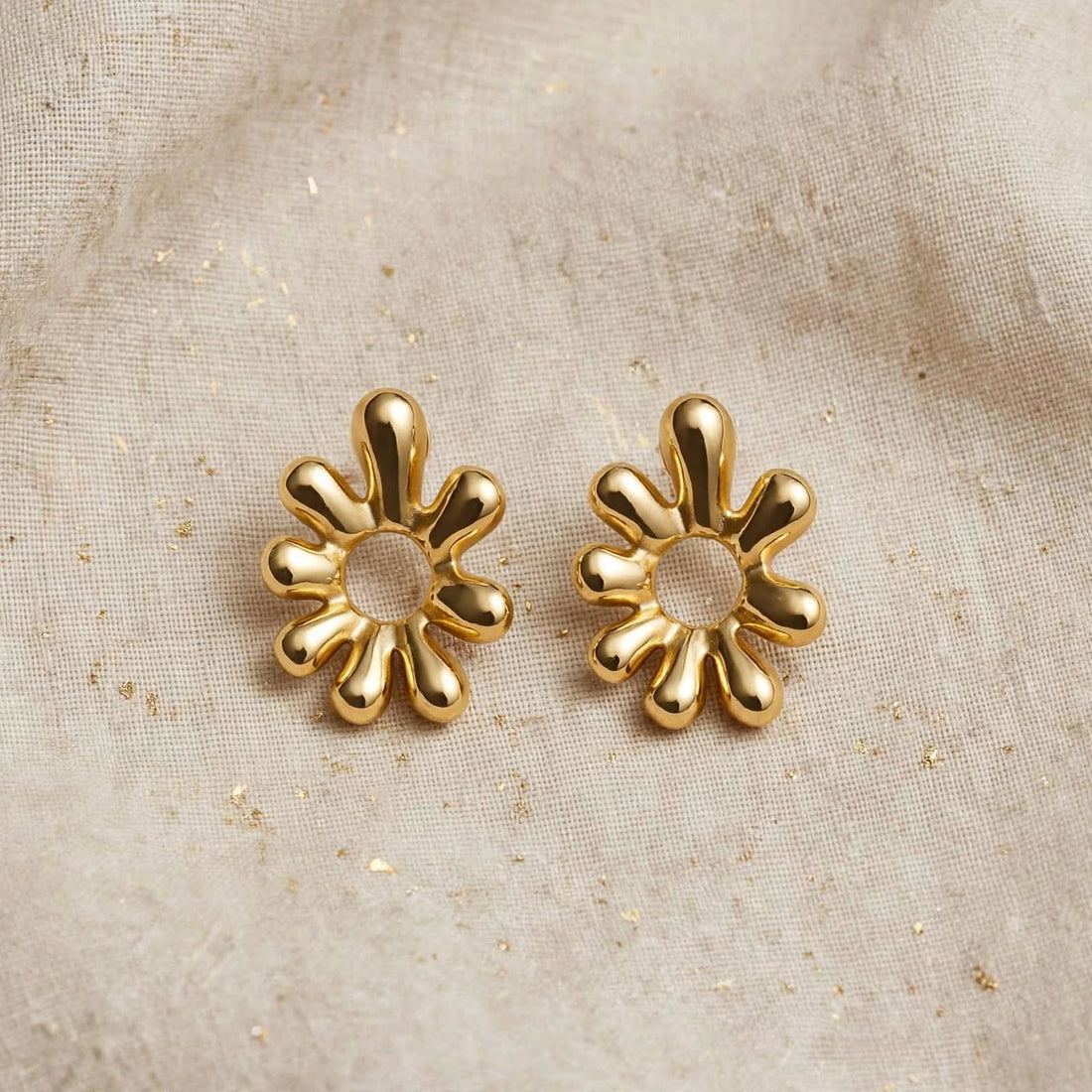 Puffy Flower Stud Earrings - Golden Bloom