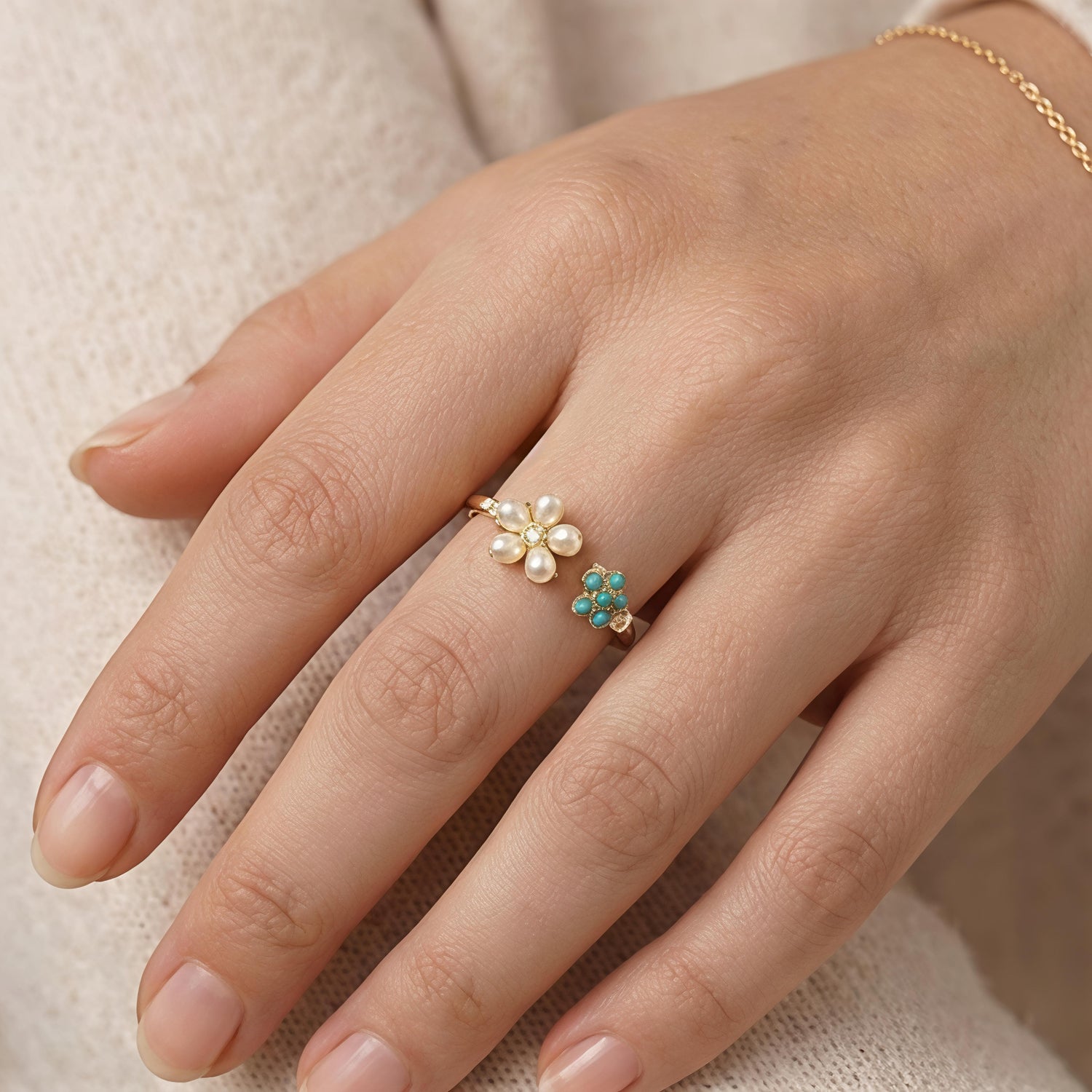 Pearl White Rose Ring