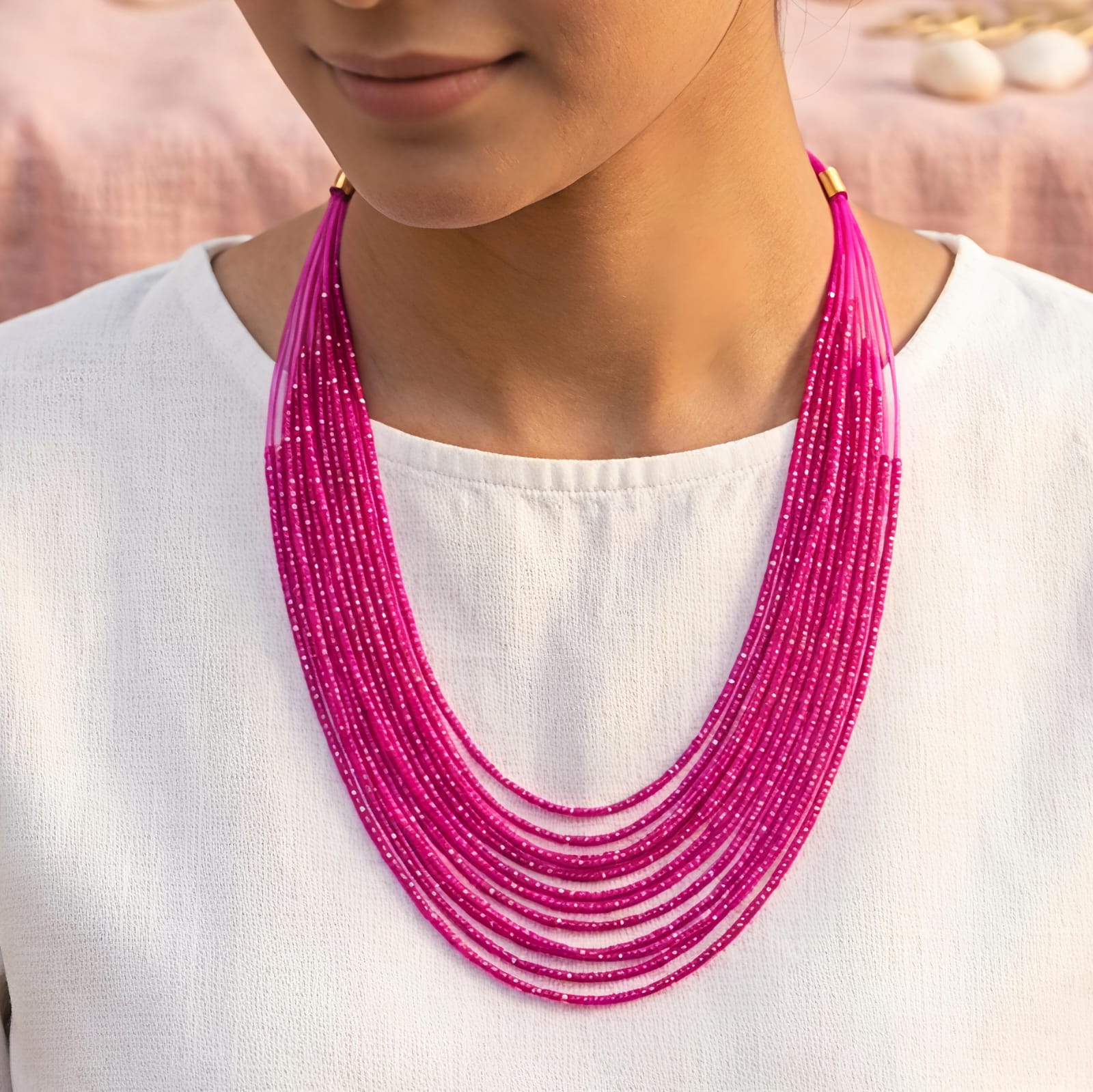 Fuchsia Luxe Layered Beads Necklace