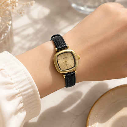 Noir Square Leather Watch