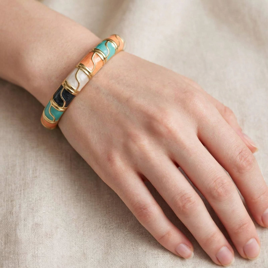Sunset Mosaic Bangle – Multicolor Enamel Statement Bracelet