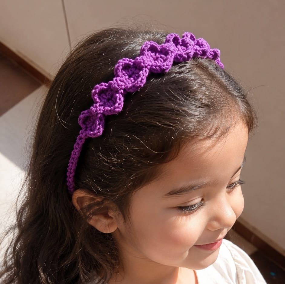 Lavender Heart Crochet Headband