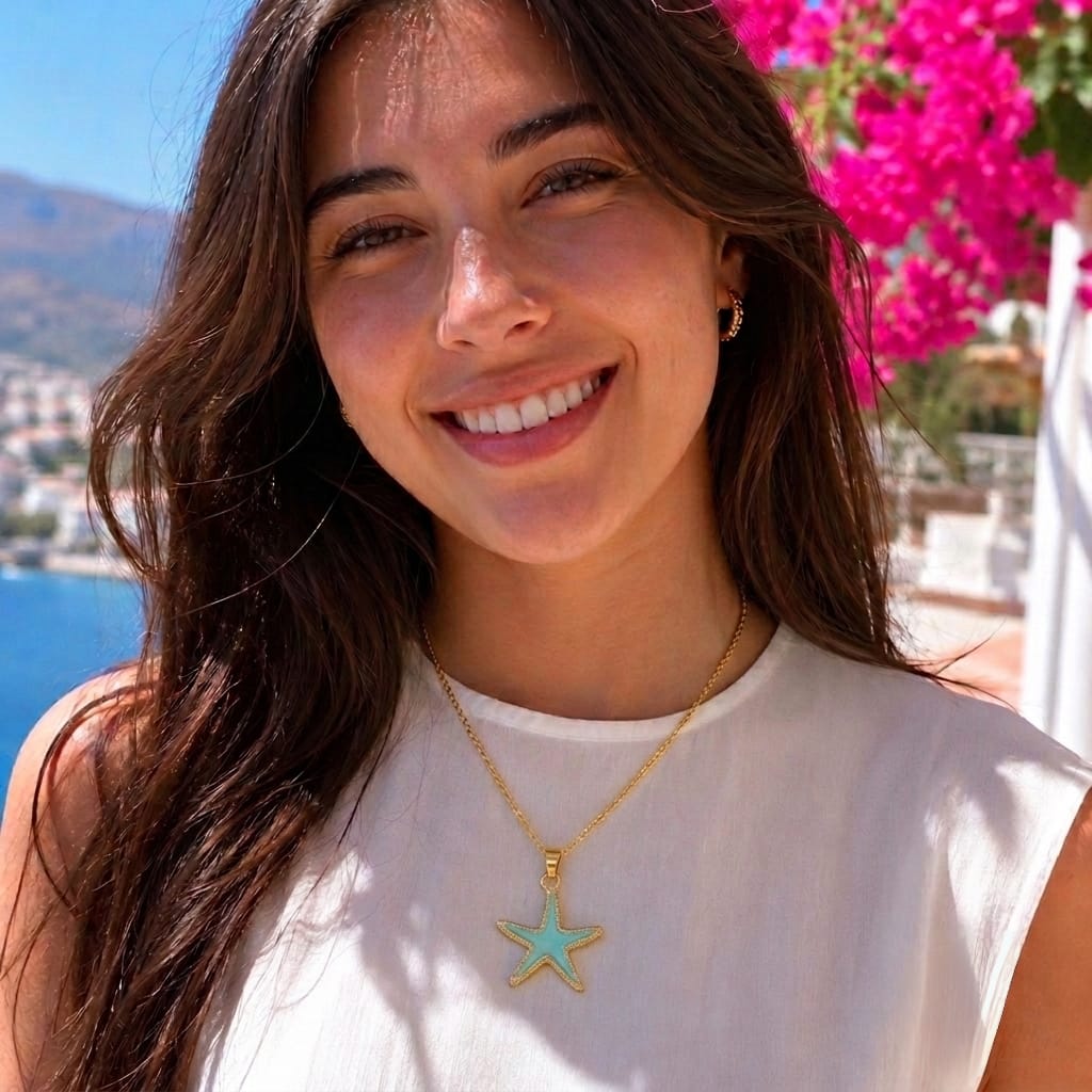 Aqua Green Starfish Necklace