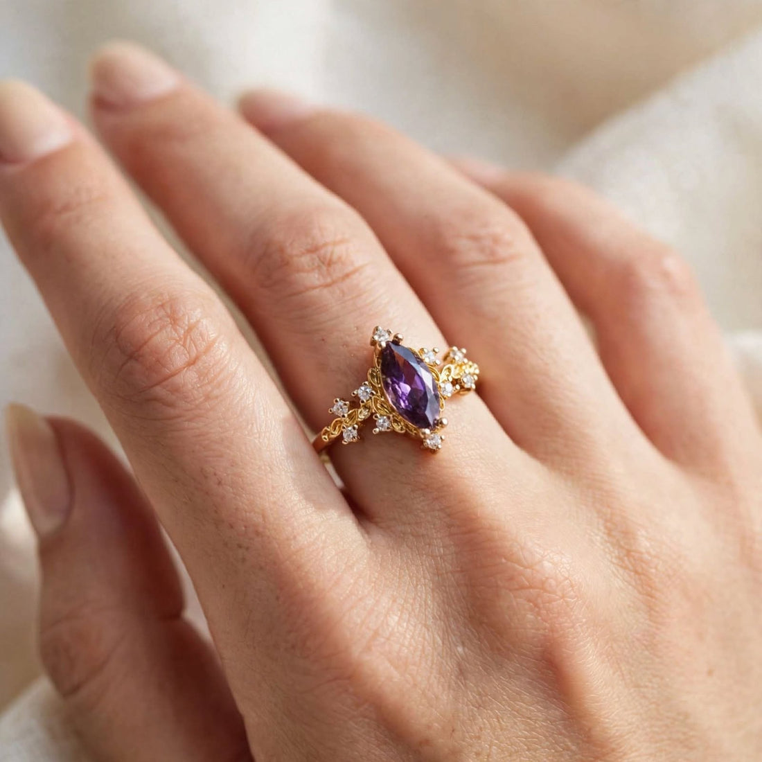 Amethyst Reign – Vintage Marquise Purple Ring