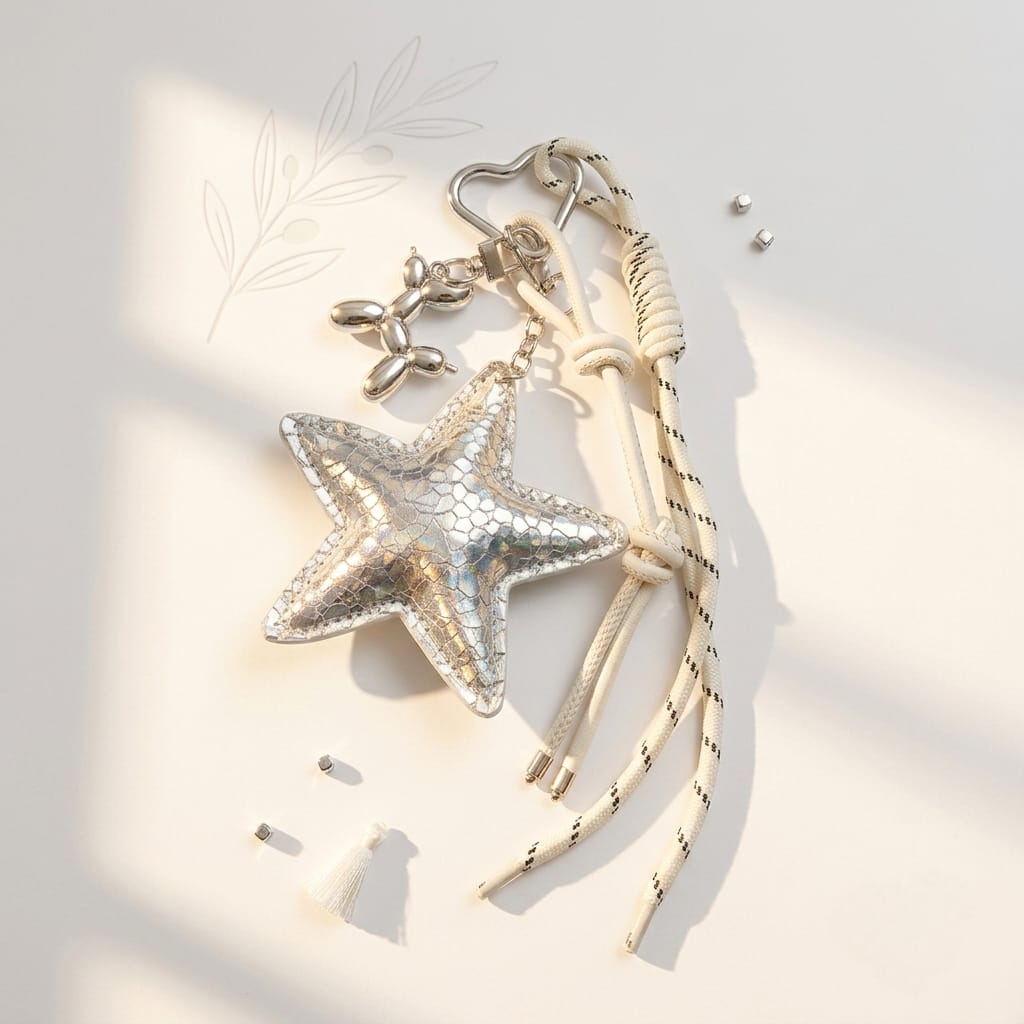 Silver Star Balloon Dog Bag Charm
