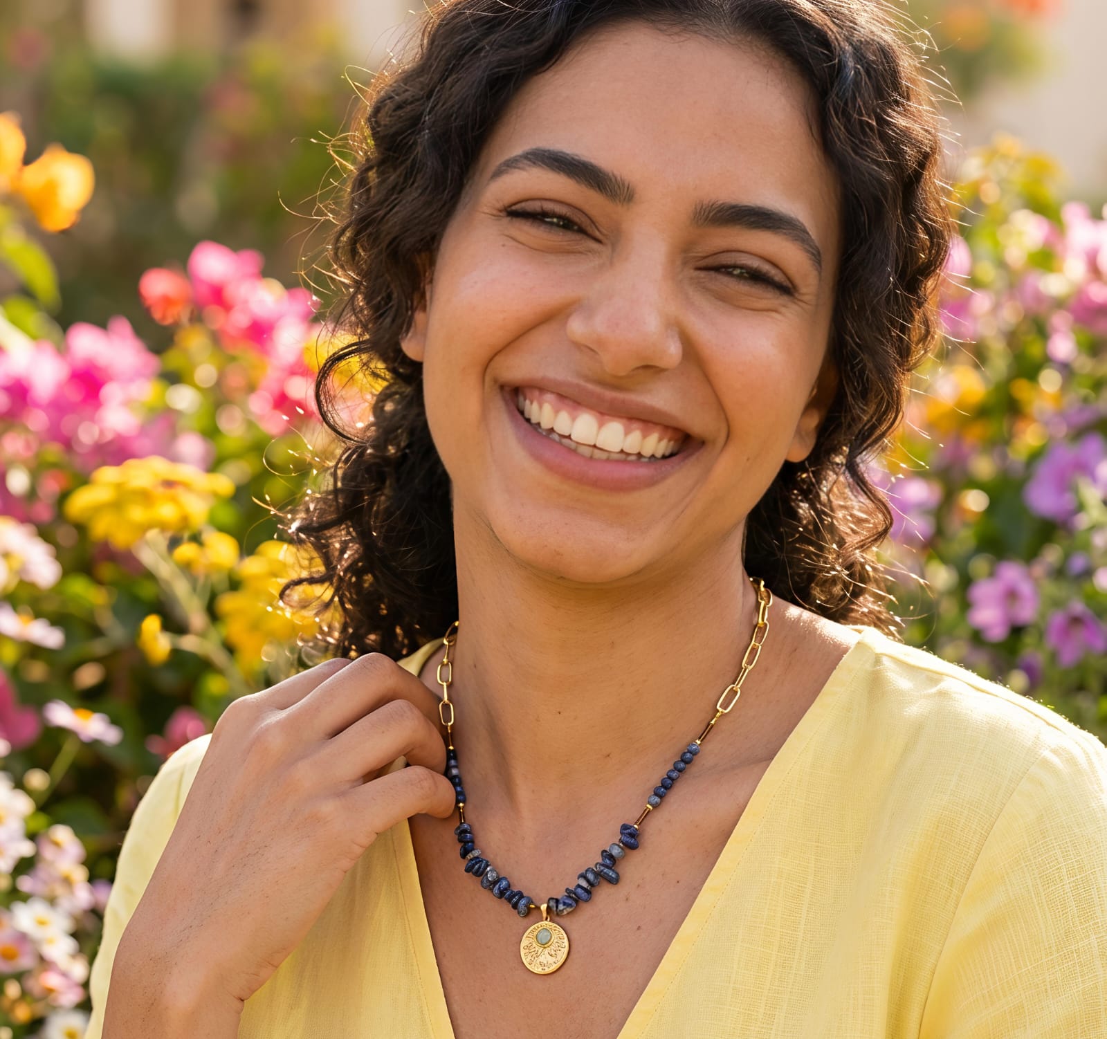 Lapis sun charm necklace