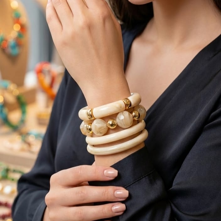 Ivory Marble Bangles Set