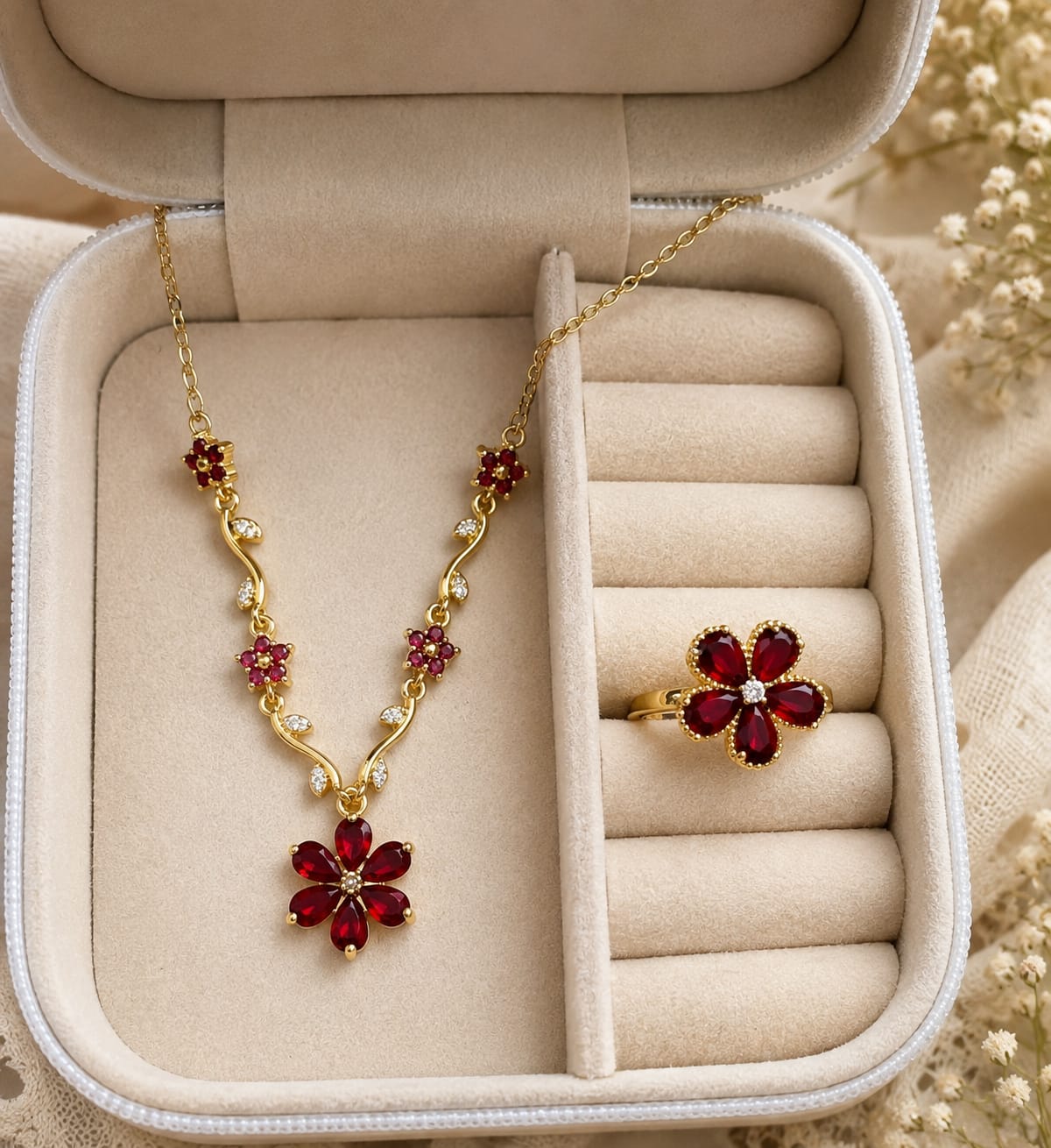 Ruby Blossom Jewelry Set