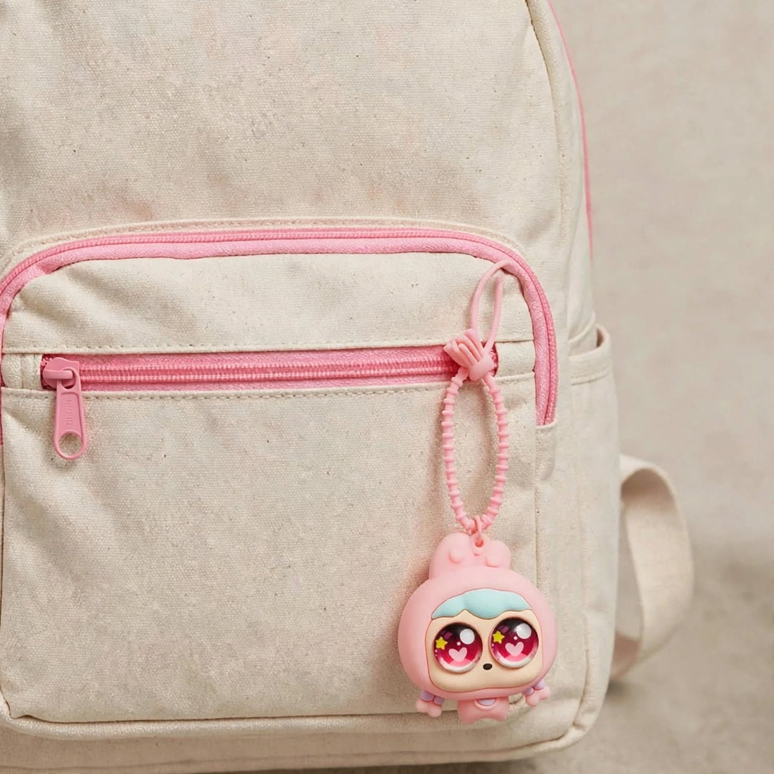 Sweet Heart Eyes Bunny Hood Charm - Kawaii Pink Bag Keychain