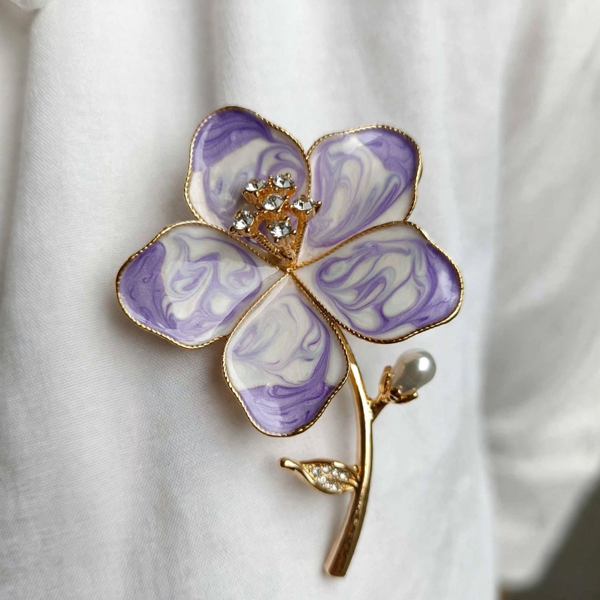 Lavender Marble Bloom Pearl Brooch