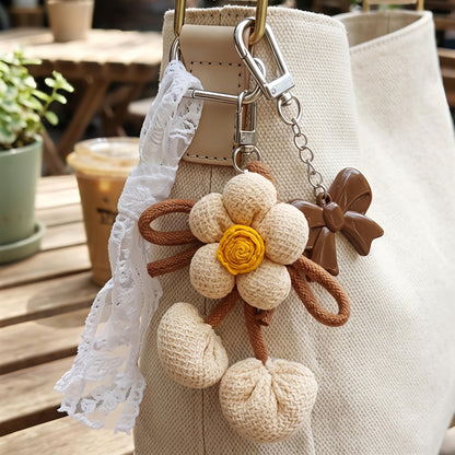 Beige Fabric Flower Charm with Bow &amp; Ribbon