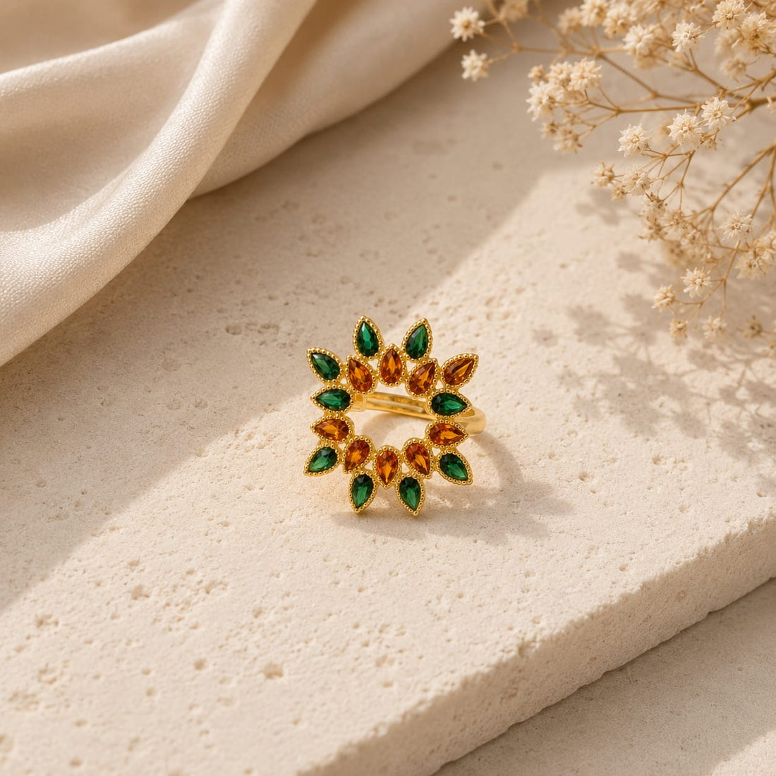 Emerald Bloom Statement Ring