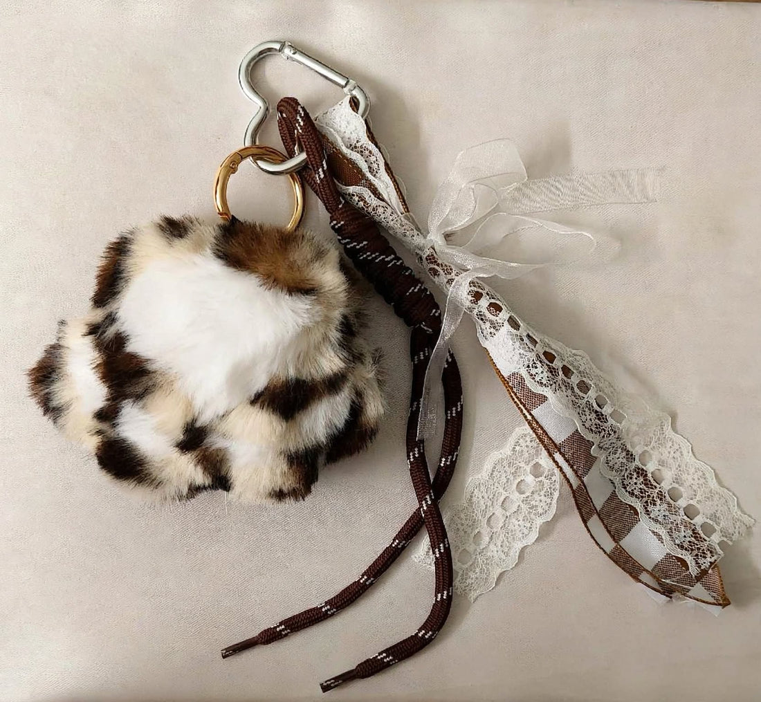 Paw Print Fluffy Bag Charm – Cow Print Faux Fur Paw | Cute Dog Paw Purse Charm