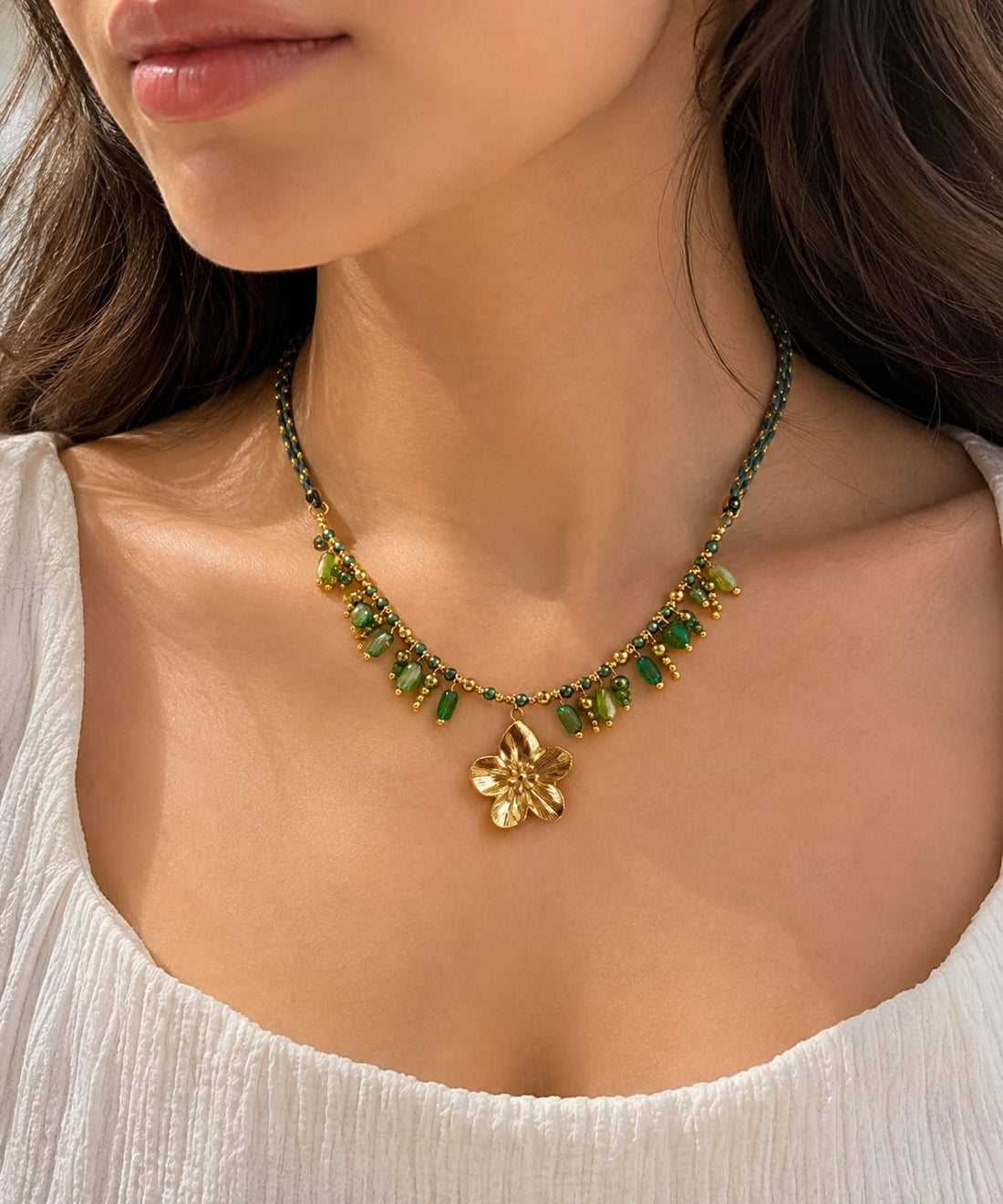 Emerald Bloom Flower Necklace