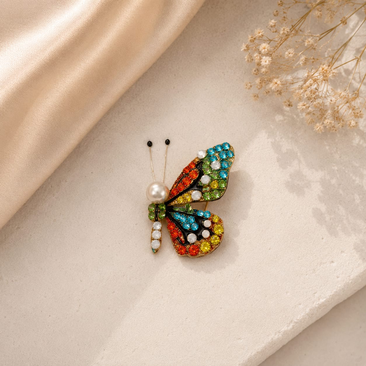 Rainbow Butterfly Pearl Brooch