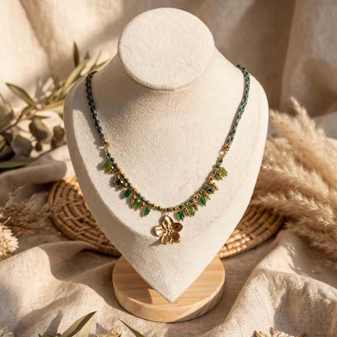 Emerald Bloom Flower Necklace