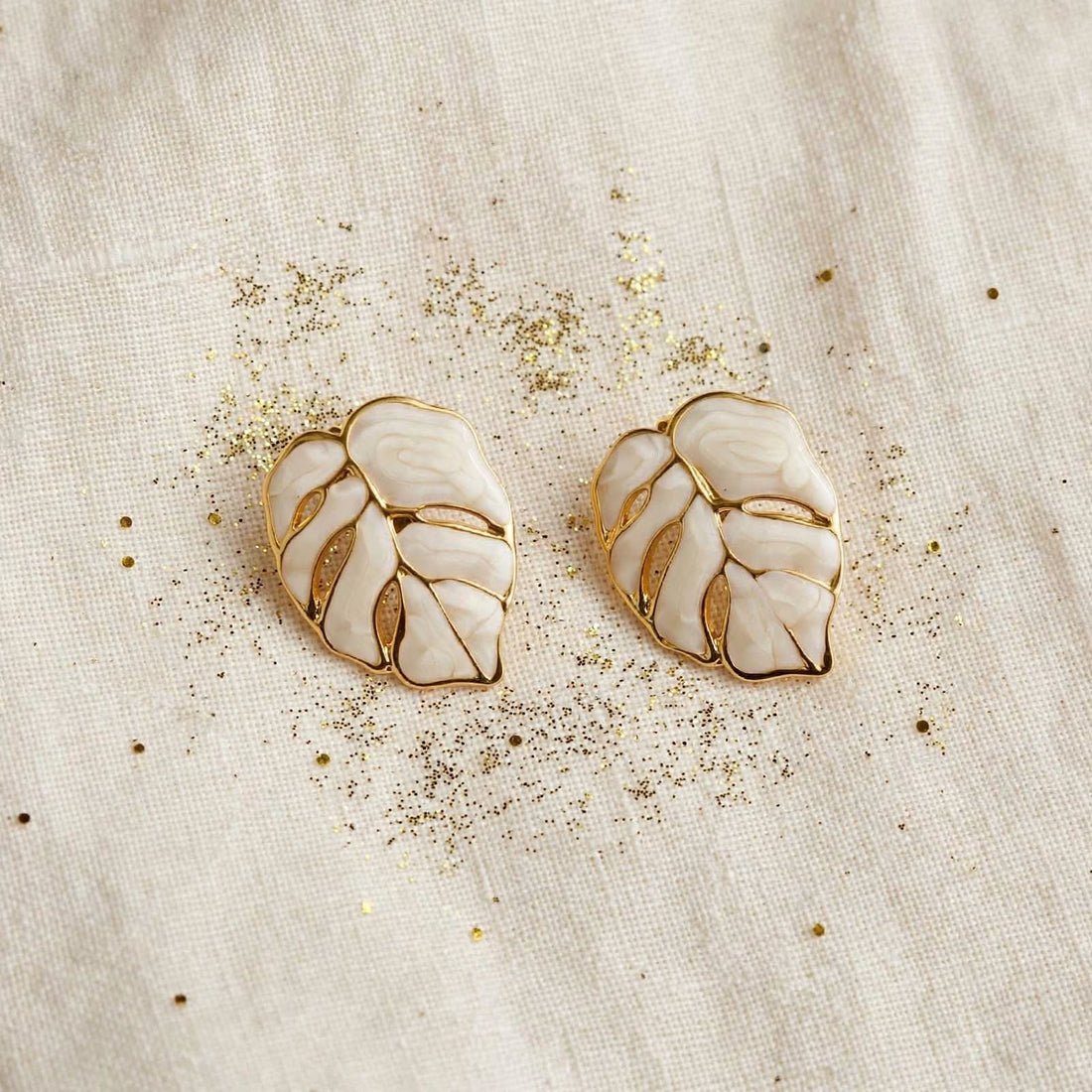 Ivory Monstera Studs – Tropical Leaf