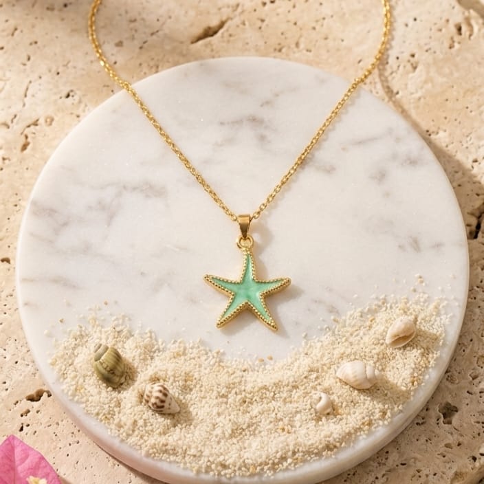 Aqua Green Starfish Necklace