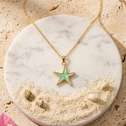Aqua Green Starfish Necklace