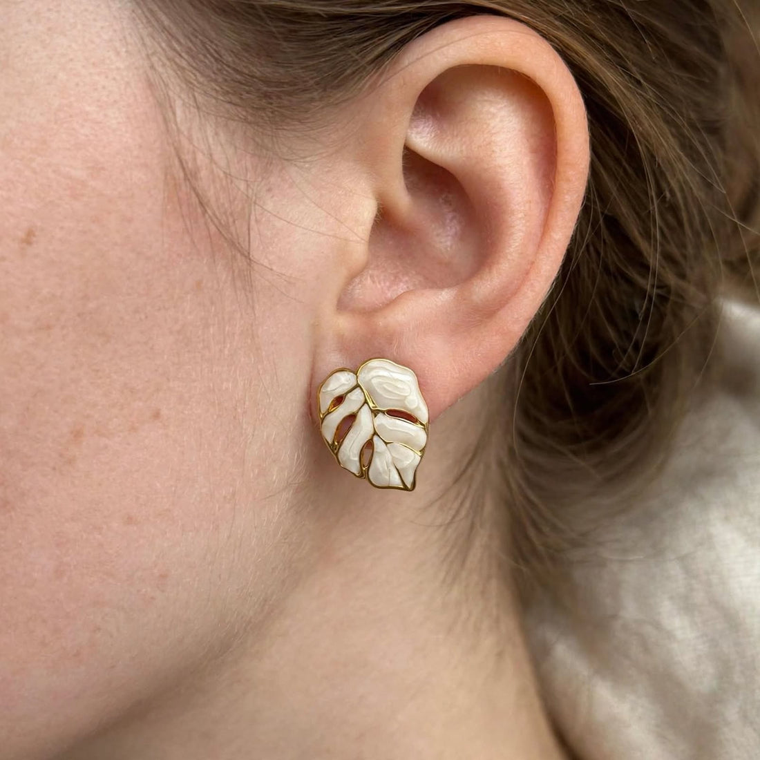 Ivory Monstera Studs – Tropical Leaf