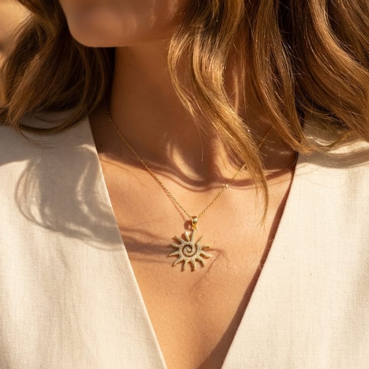 Golden Sun Spiral Necklace