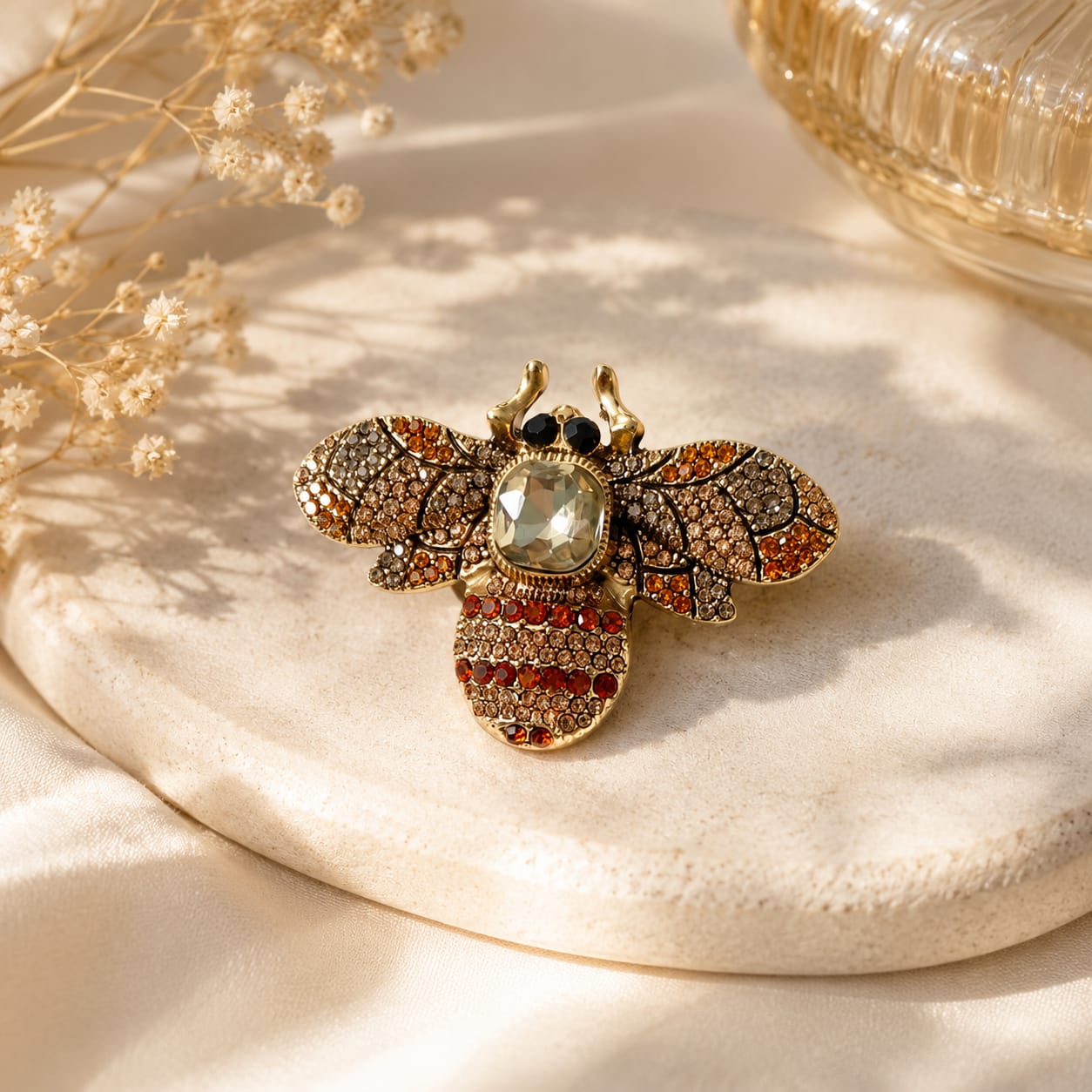 Vintage Crystal Bee Brooch
