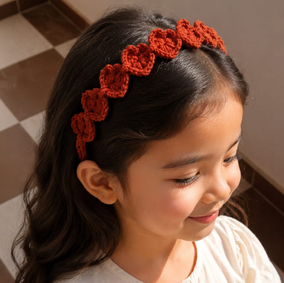 Rust Heart Crochet Headband