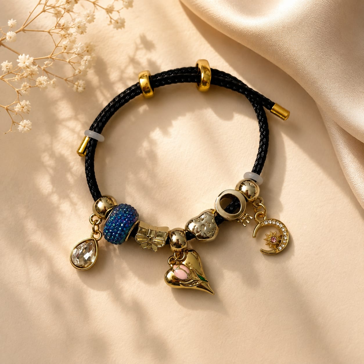 Moonlit Heart Charm Bracelet