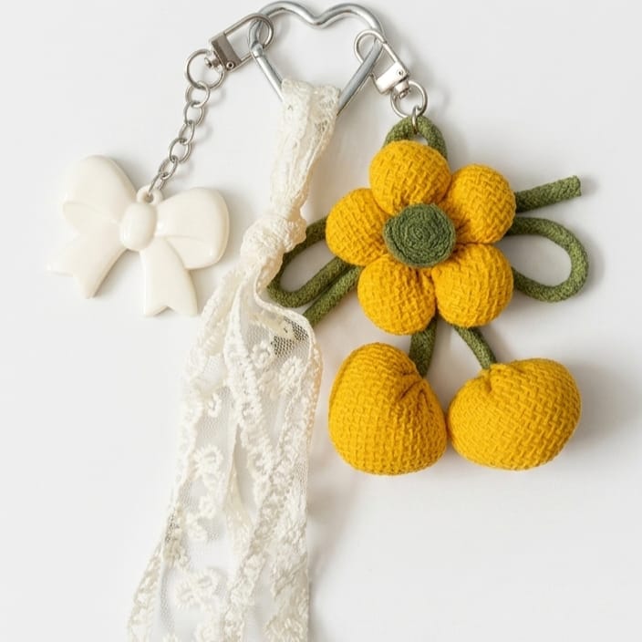Flower Fabric Flower Charm with Bow &amp; Ribbon