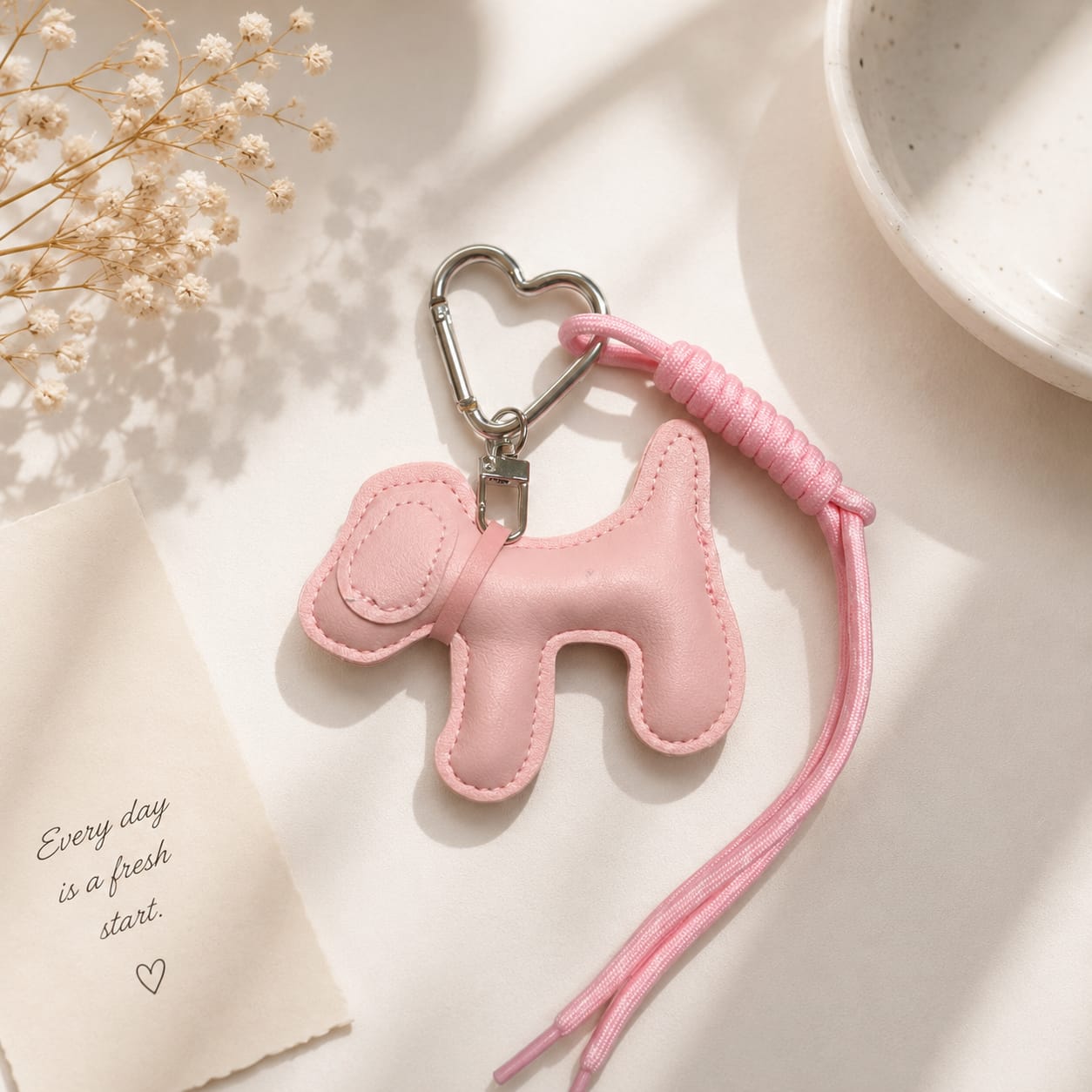 Blush Puppy Heart Keychain