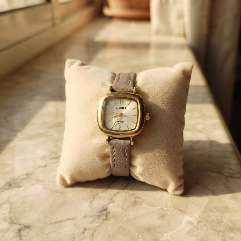 Vintage Square Leather Watch – Beige